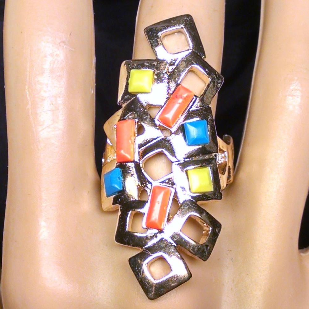 Beautiful Multi Colored Cocktail Large Ring - image 1